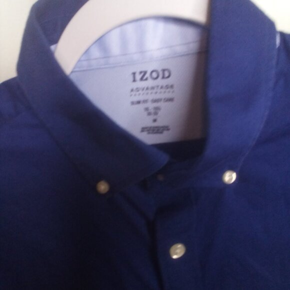 Izod Advantage Performance Mens M Button Up Shirt Long Sleeve Slim Fit Blue - Picture 5 of 14